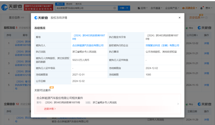 哪吒汽车股权冻结系误会,法院已解除